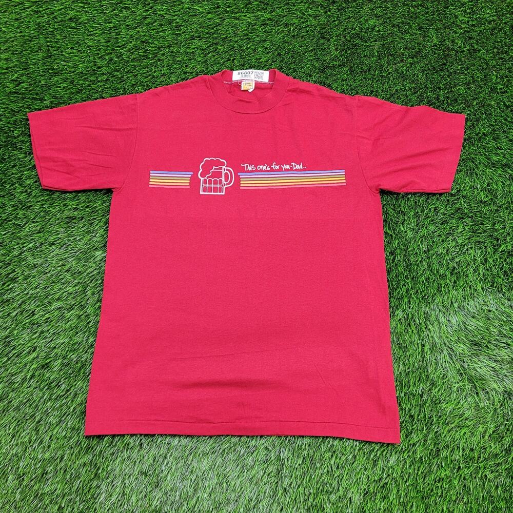 VTG 70s Rainbow Stripe Beer Dad T-Shirt Medium Velva Sheen Tee